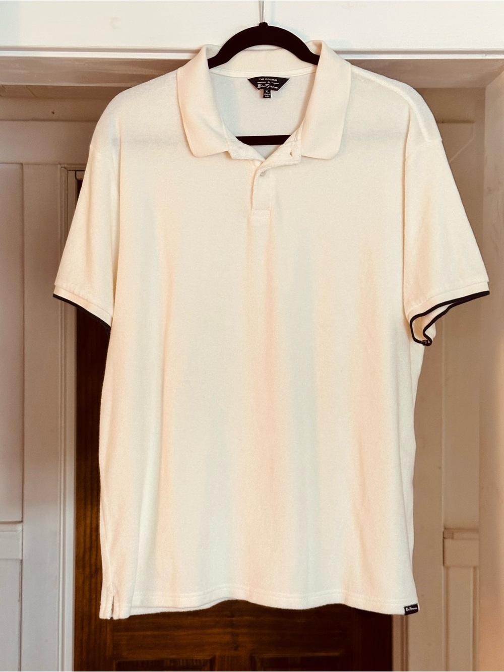 Ben Sherman Men’s Cream Polo with Contrast Trim Terry Cloth XL